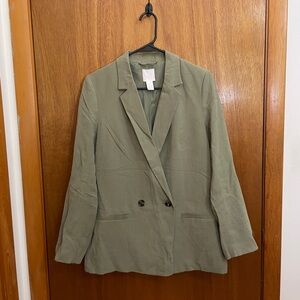 H&M Oversized Olive Khaki Chino Blazer, Size 4